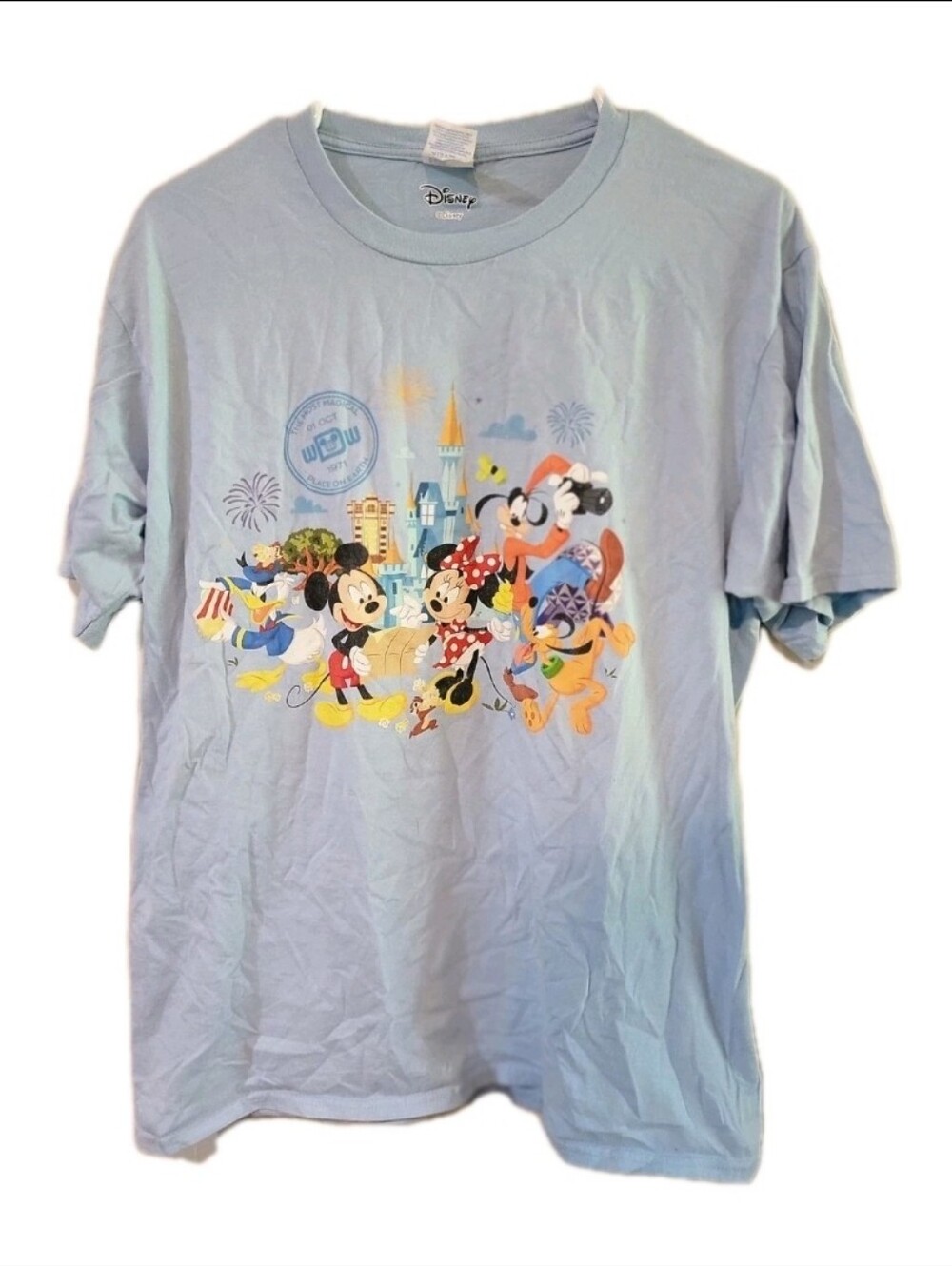 Walt Disney World WDW Mickey And Friends Light Blue Short Sleeve Tee Shirt Large